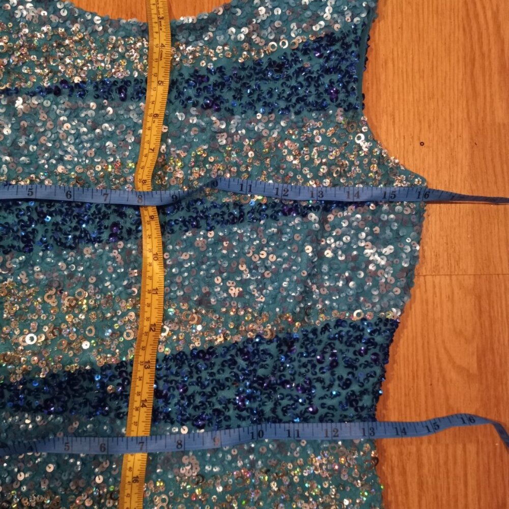 Adrianna Papell Blue Sequin Dress Size 4P - Picture 3 of 6